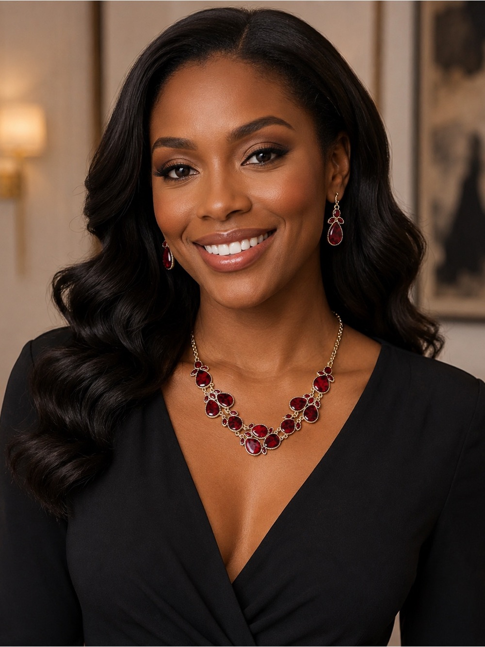 Red Teardrop Necklace & Earring Set